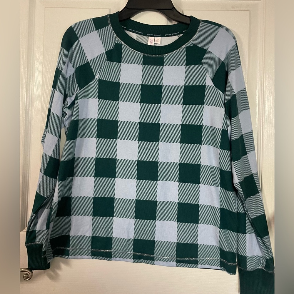 Joyspun Green and Blue Plaid Knit Pajama Top! NWOT! Size Small!